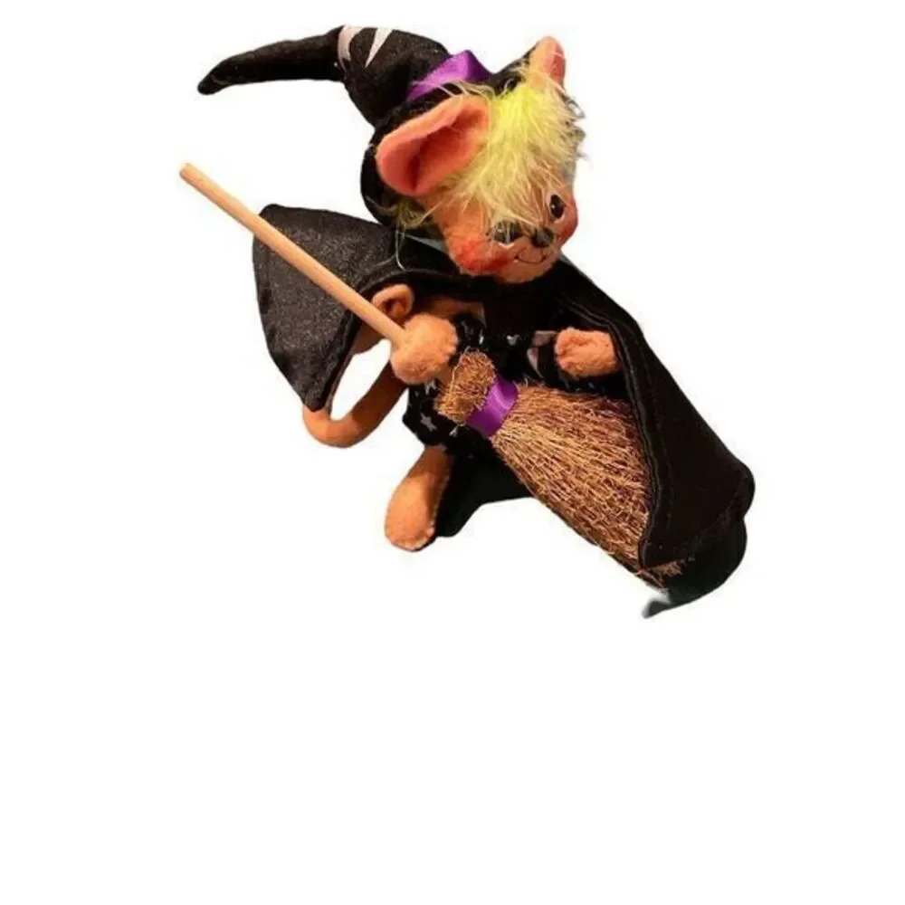 Annalee Halloween Witch Mouse‎ 2006 Broom Moon Stars Green Hair 4